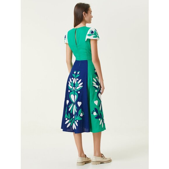 Farm Rio Soft Garden Patchwork Midi Dress / Medium / Soft Garden Blue - Picture 2 of 11